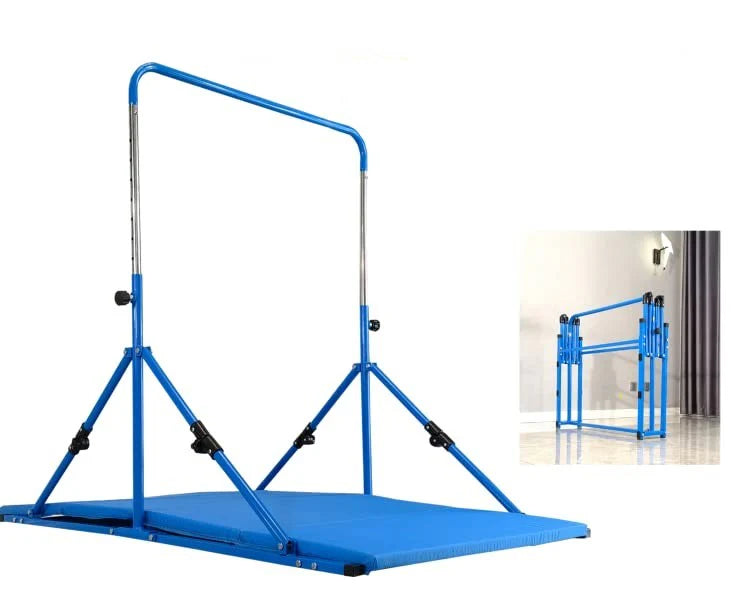 Mini Folding Junior Pro Adjustable. 84cm to 125cm Horizontal Bars plus free tumble mat. Pink, Green or Blue