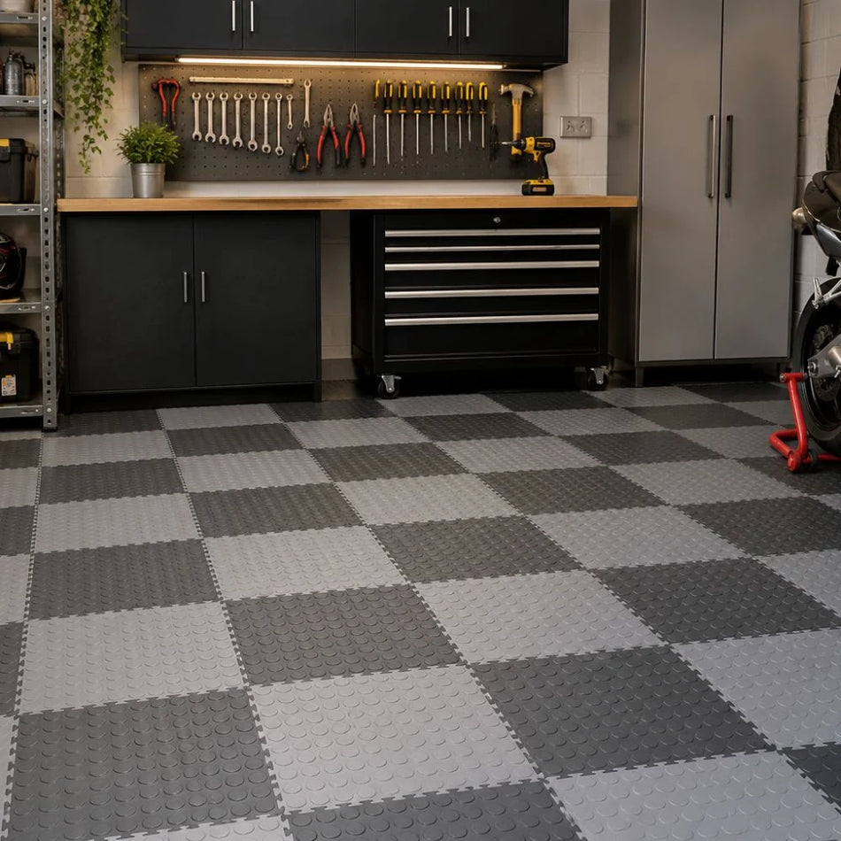 UltraLock™ Solid PVC Coin Garage Tile 6mm | Heavy Duty Interlocking Garage Flooring